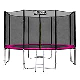 Baunsal Gartentrampolin Kindertrampolin Trampolin Ø 366 in pink als Komplettset mit Federabdeckung Sprungtuch Sicherheitsnetz mit gepolsterten Stangen und Einstiegsleiter