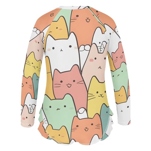 ALAZA Toddler Swimsuit Girl Bathing Suit Swimwear Rash Guard Japanese Cat Long Sleeve 3T3