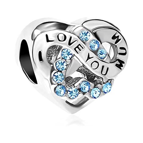 LSxAB Infinity I Love You Mum Heart Charm para madre compatible con pulseras Pandora Charms Cover