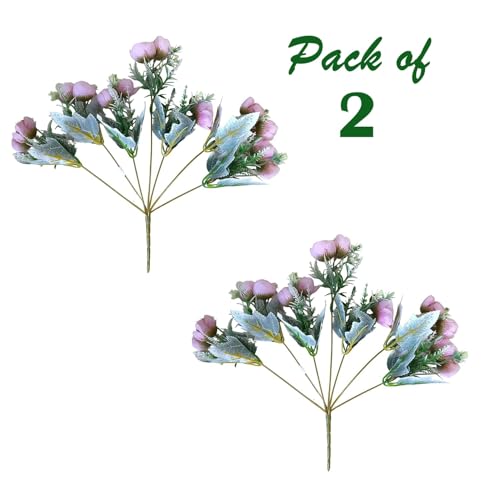 Image of Art Street Artificial Pink Rose Flowers Bunch for Home Decor Bedroom, Living Room, Restaurant Centerpieces| New Year, Christmas| Set of 2, 14 Head (13 Inch) Small, Without Vase