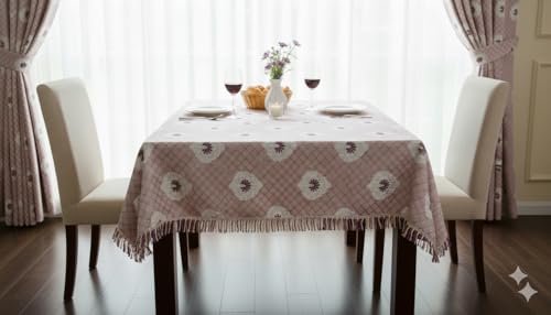 Image of Foil Print Table Cover 36x48 Inch (1 Pc) | Gold Printed Decorative Tablecloth for Center Table, Coffee Table & Small Dining Table (Lavender Pink)