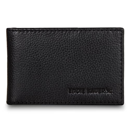 Eddie Bauer Signature Logo Leather Bifold Money Clip Wallet With 3 Card Slots and Rfid Protection - Black