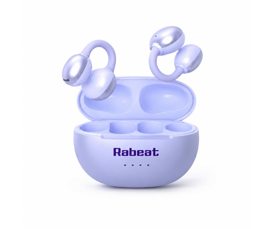 Image of Rabeat Flexx Air Buds OWS Earbuds with Clip-On Fit, Air Conduction Tech, 50HRS Battery, 4Mics ENx, Dual EQ Modes, 10mm Drivers, 40ms Latency, Bluetooth Wireless Earphones, Cool Purple