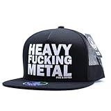 Pins & Bones Heavy Metal Hat, Alternative Fashion, Black Metal Trucker Snapback Hat, One Size Fits All
