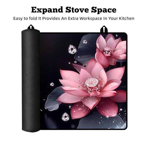 Image of Multi-Design Silicone Stove Cover for Glass /Electric Stoves - 3-in-1 Heat-Resistant Protector Mat, Non-Slip Drying Rack 28 inchx20 inch (Lotus)