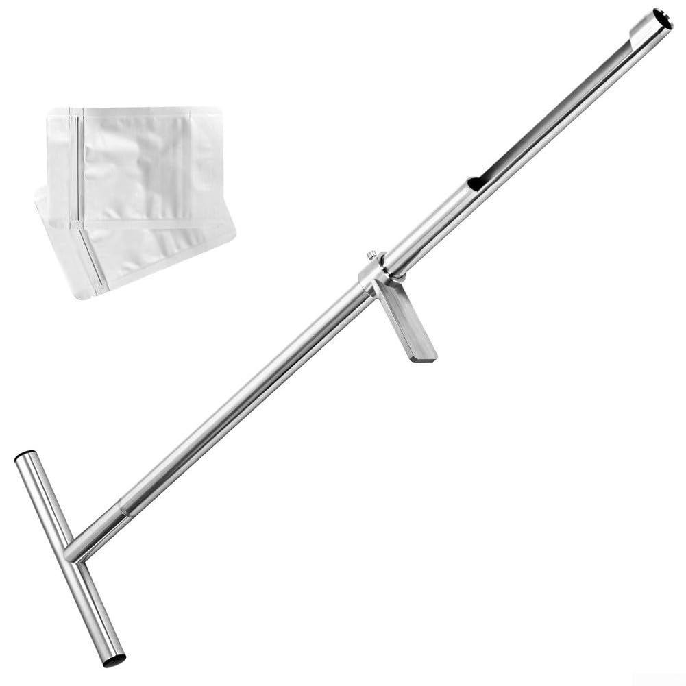 Asta sonda per suolo con manico a T, in acciaio inox, a 36 cm, con pedale per raccolta del suolo e trasferimento in laboratorio
