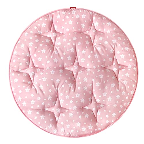 Image of Moonsea Round Kids Play Mat Pink Star Nursery Rug for Baby Girl, Soft Crawling Non Slip Padded Play Mat for Children Toddlers Bedroom and Princess Pop Up Play Tent, Diameter 40''