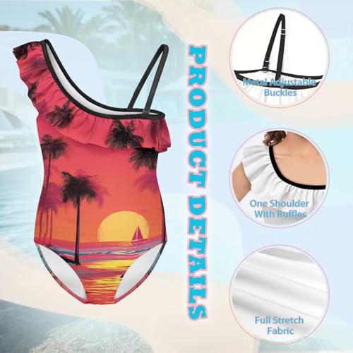 Image of Girls Swimsuit One Piece Ruffle Swimsuit Non-Slip Straps UPF 50+ for Girls Size 3-14 Years