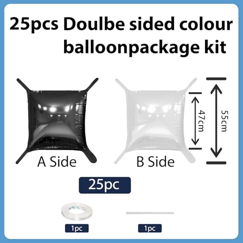 Image of Black and Pearl White Double Sided Square Foil Balloons Wall,19 Inches Chrome Foil Balloons Tunnel Arch Kit for Bachelorette,Anniversary,Wedding,Birthday Party Background Decoration