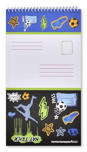 Image of iscream + Corey Paige Designs Fold and Send Boys Stationery - Born to Play | 40 Pack, Fun Print, Spiral Bound, Large 10.5 inch x 5.75 inch Cards, Coordinating Sticker Sheets, Fold and Send, Summer Camp Ready