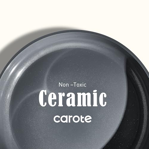 Image of CAROTE 9.5'' and 11'' Nonstick Ceramic Frying Pan Skillet, Non Stick Skillet with Heat Resistant Handle, Healthy & PFOA /PFAS Free, Induction-Compatible,Dishwasher Safe & Includes Silicone spatula,Blue