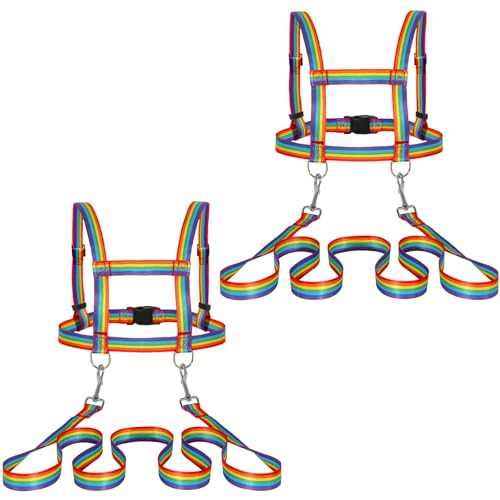 Pferdegeschirr für Kinder Pferdeleine zum Spielen für Kinder Zaumzeug Skifahren Rollenspiel Zubehör für Spielpferd Pferdeleinen Größenverstellbare (Regenbogen, 2 Stück)