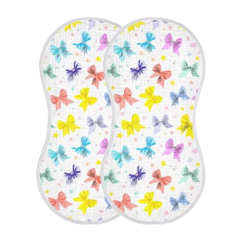Pastel Bows Baby Burp Cloths for Boys and Girls, Soft Muslin Spit Up Towels, 22"x11" Newborn Essentials for Feeding and Drooling, 4 Pack2