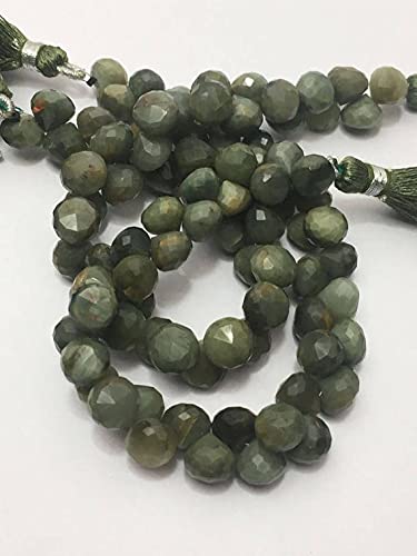 Perles oeil de chat vert en oignon facetté de 7-8mm pour création de bijoux