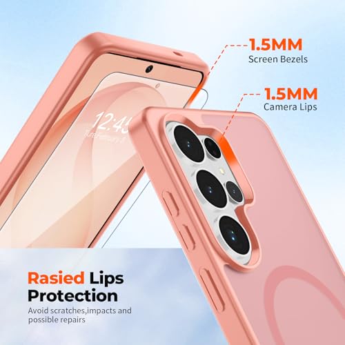 Image of SUPFINE Magnetic for Samsung Galaxy S26 Ultra Case with Screen Protector, (Built-in Magnets) (Military Grade Drop Protection) Slim Translucent Shockproof Phone Case,Light Pink