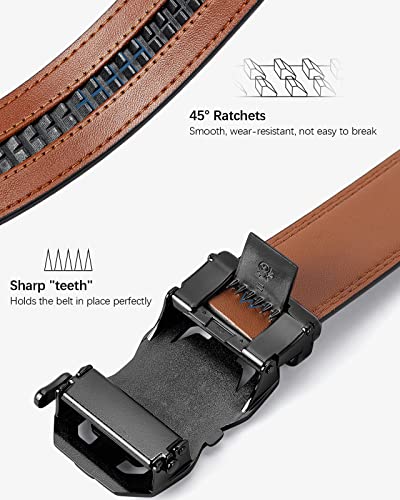 Image of BOSTANTEN Ratchet Belts for Men Leather Trim to Fit 1 3 /8 inch Gift Boxed