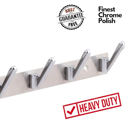 Image of Stainless Steel Cloth Hanger for Wall, Clothes Hook Hangers Door Mounted, Bathroom Hooks for Hanging Towel, Wall Mount Shirt Hangers, Dress Holder Hooks - 8 Pin-XL, Pack of 1, Silver