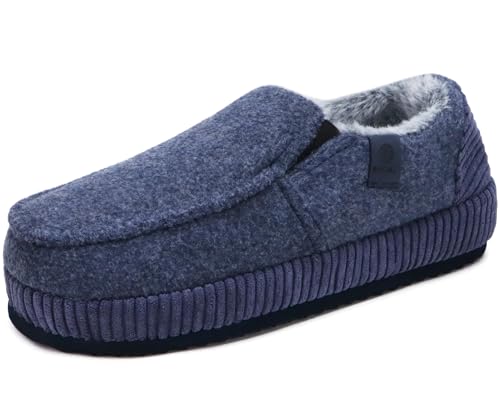 ONCAI Zapatillas de Casa Hombre sarga de algodón Pantuflas de Fieltro Cerradas Atrás de Pana Invierno Zapatos Yoga Mat Suela Antideslizante Goma Interior y Exterior Azul Oscuro Talla 48