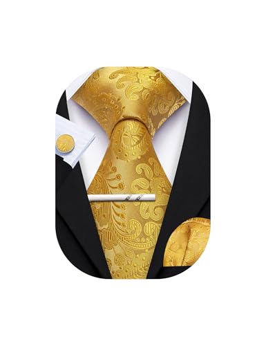 Image of YOHOWA Mens Ties Set Wedding Paisley Neckties with Handkerchief Cufflinks Formal Business