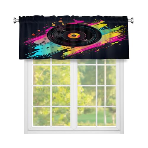 Mexpekil Cortinas con cenefa para ventanas, grabaciones musicales coloridas, bolsillo para barra, cortinas cortas de cocina para sala de estar, cafetería, baño, dormitorio, 1 panel, 54 x 18 pulgadas