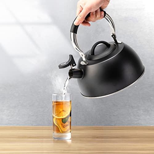 Suyika Stove Top Whistling Tea Kettle 3 Quart Stainless Steel Teakettle Teapot With Ergonomic Handle With Anti-Scalding Silicone Gloves #TOP5