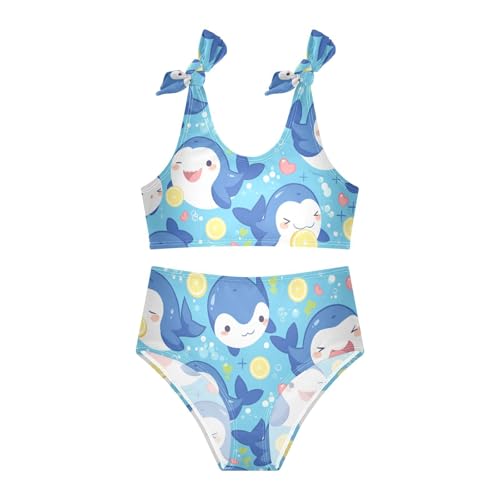 Killer Whale on Blue Girls' Two Piece Kids Bikini Set Scoop Neck Swimsuits Swimming Suits Cute Shoulder Strap3