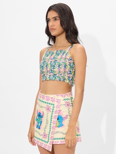Image of The Souled Store Lilo & Stitch: Ohana Women and Girls Square Neck Sleeveless Multicolor All Over Printed Slim Fit Cropped Bralette Tops