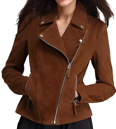 Women's Suede Leather Jacket Genuine Leather Western Fashion Jackets Brown Vintage Retro Style #04