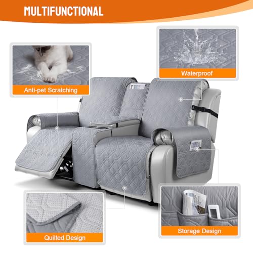 Image of VANSOFY Loveseat Recliner Cover with Console 100% Waterproof Sofa Slipcovers Non-Slip Reclining Couch Cover Split Sofa Covers Furniture Protector for Pets, Dogs(Light Gray)