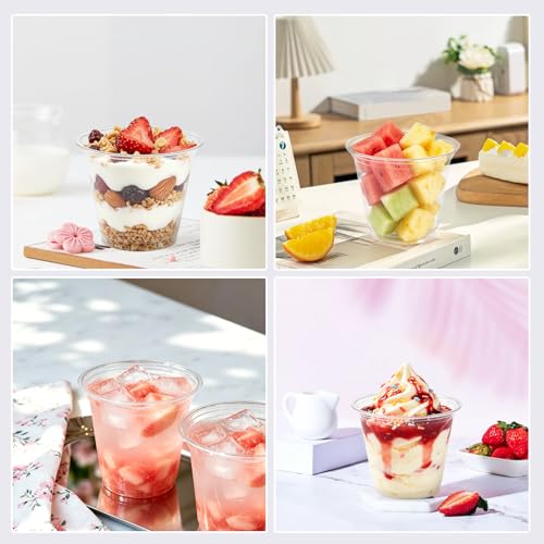 Image of Lamosi 200 Pack 9 oz Clear Plastic Cups, Sturdy & Food Safe Disposable Cups for Cold or Iced Drinks, Dessert, Party or Wedding