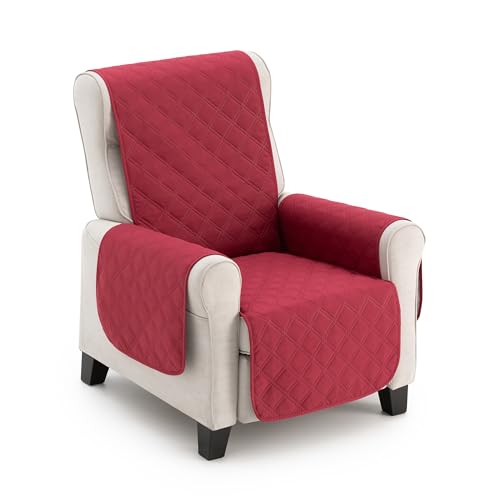 MAXIFUNDAS Housse de Fauteuil Rembourré Réversible 1 Place/Relax - Housse de Fauteuil Extra Doux Rouge/Beige - Housse de Protection Fauteuil avec Bandes...