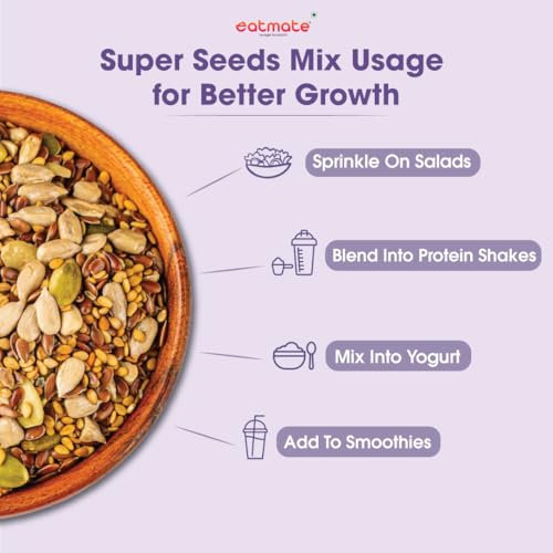 Image of Eatmate Superfood Premium Seed Mix 1 Kg | Protein-Rich Healthy Snack | Pumpkin, Sunflower, Flax, Chia, Sesame & Watermelon Seeds | Fiber-Rich Ready to Eat