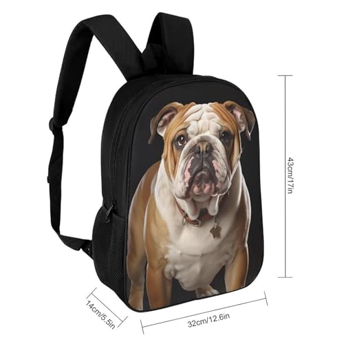 Unique Artistic 17" Durable Polyester Backpack English-Bulldog Printed - Large Anti-Wrinkle Carryall with Adjustable Straps & Side Pockets2
