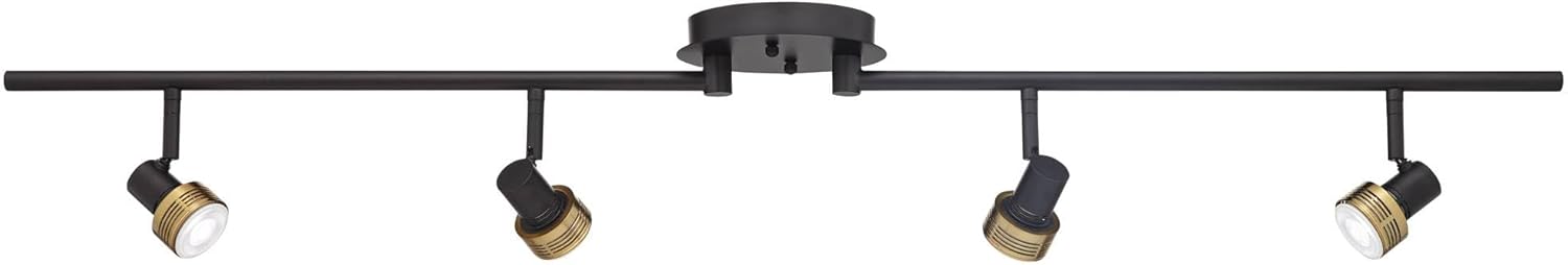 Pro Track 4-Light Heads LED Ceiling Track Light Fixture Kit GU10 Dimmable Flexible Directional Black Gold Metal Modern Kitchen Bathroom Dining Room House Home Decor Hallway Bedroom 43 1/2" Wide