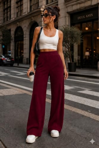 Image of Prenuem Women's High Waist Flared Korean Trousers, Trendy Casual Wear for Daily & Travel Use (Available in Plus Size)