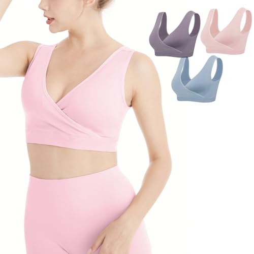 Lemef Sujetador de Lactancia Materna sin Costuras sin Aros 3 Unidades, Sin Acolchado, Rosa Claro+Violeta Claro+Azul Claro, M