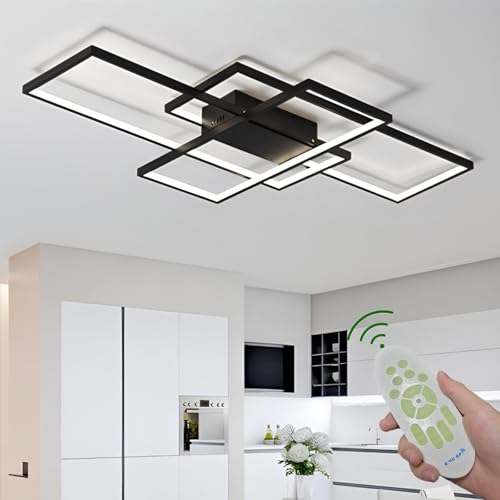 Plafonnier LED 82W 140CM noir dimmable avec télécommande