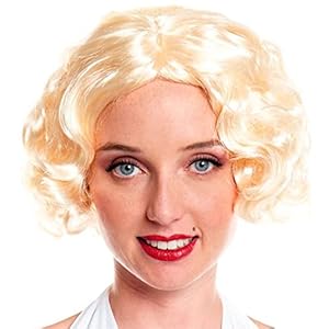 Tradineur – Peluca de Marilyn para mujer, fibra sintética, complemento para disfraz de carnaval, Halloween, cosplay, fiestas (Adulto, Pelo rubio).