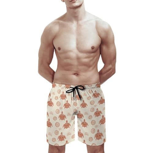 Hawaiian Shorts for Men - Comfy Vintage Turtle Print Mens Swim Trunks Bathing Suits with Mesh Lining2