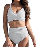 Buauty costumi da bagno bikini da donna due pezzi controllo pancia 2024 costume da bagno, Colore: bianco., XL