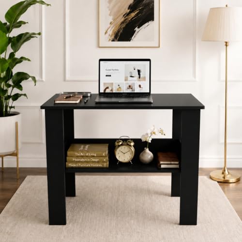 Image of SPYDER CRAFT Modern Specio Engineered Wood Study Table with Storage Shelf | Clean Minimalist Computer Desk for Home, Office, & Bedroom | Durable & Easy to Clean (Black) (Assembly DIY)