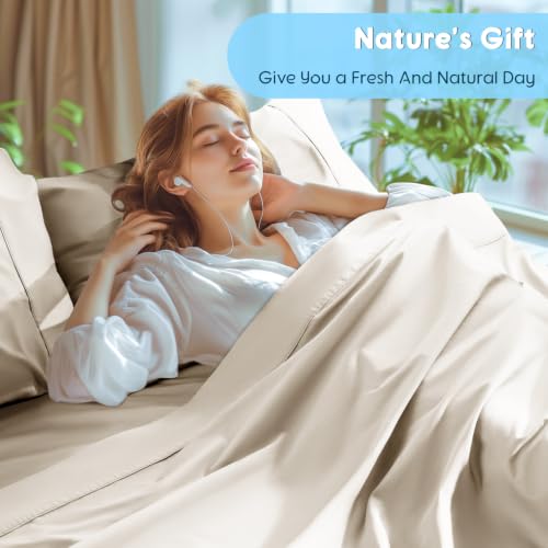 Image of SONORO KATE 1000 Series 100% Egyptian Cotton Queen Sheets,Extra Deep Pocket | 18-24 Inch Extra Deep Pocket,Soft & Breathable,5-Star Hotel Sateen Bed Sheets,All Season,4pc,Cream