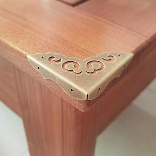 Image of Metal Corner Protectors Set of 4, Vintage Decorative Corner Protector for Antique Wooden Chests, Tables, Desks, Boxes, Edge Protection, Hollowed Out Flower Corner Guards for Decor Furniture (Bronze)