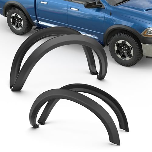 KUIPERAUTO OE Factory Fender Flares Compatible for 2009-2018 Dodge Ram 1500/2019-2022 1500 Classic (Not for R/T Rebel Models) Smooth Black Paintable Wheel Flare Front Rear 4PCS