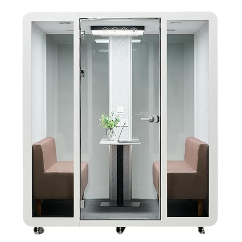 Mobile Office Pod Booth, Sound Pod, Large Space SoundProof Pod 4-6 People, Sound Booth Mobile Roller, LED Lighting, Centrifugal Fans and AC USB Ports - Large Size for 4-6 Persons White