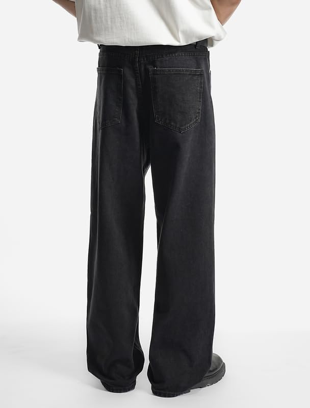 LOGEQI Mens Baggy Hip Hop Jeans Wide Leg Streetwear Jeans Loose Fit Y2K Skater Denim Pants - Image 5