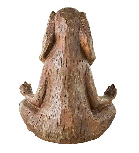 Wind & Weather Indoor/Outdoor Long-Eared Rabbit Garden Statue In Cross-Legged Meditating Yoga Pose Cast In Resin Designed To Look Like Hand-Carved Wood, 11½"L X 7" W X 14¼"H #TOP4