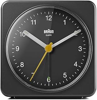 Braun Klassischer analoger Wecker mit Schlummerfunktion und Licht, ruhiges Quarzuhrwerk, Crescendo-Alarm, schwarzes Modell BC03B