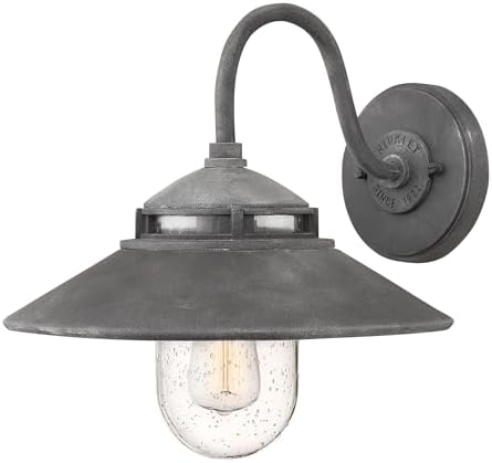 Hinkley Atwell Small Wall Mount Outdoor Barn Light, Aluminum, Clear Seedy Glass, Gooseneck Arm, Use A15 or Type B Bulb, Aged Zinc Finish