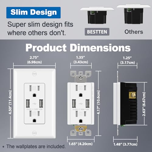 Bestten USP-2U2A-5-10PK 10 Pack 4.8A Usb Wall Receptacle Outlet thumb #6